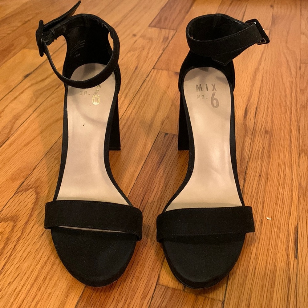 Mix No. 6 Black Ankle Strap Sandal Heels